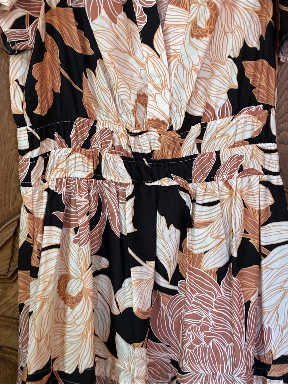 Cynthia Rowley Black Floral V-Neck Tiered Midi Dress - Picture 5 of 8